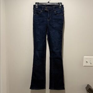 American Eagle Next Level Low-Rise Kick Bootcut Jeans | Size 0 | Dark Wash